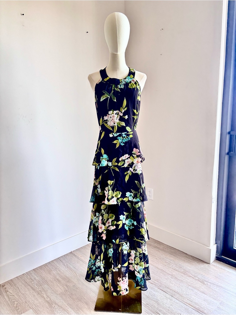 Tommy Hilfiger Black Floral Tiered Halter Maxi Dress